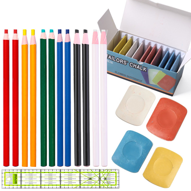 MIUSIE Sewing Marker Pen Set Fabric Pencils With Tailor Ruler Cut-Free  Sewing Chalk Garment Pencil Sewing Tools Accessories Kit